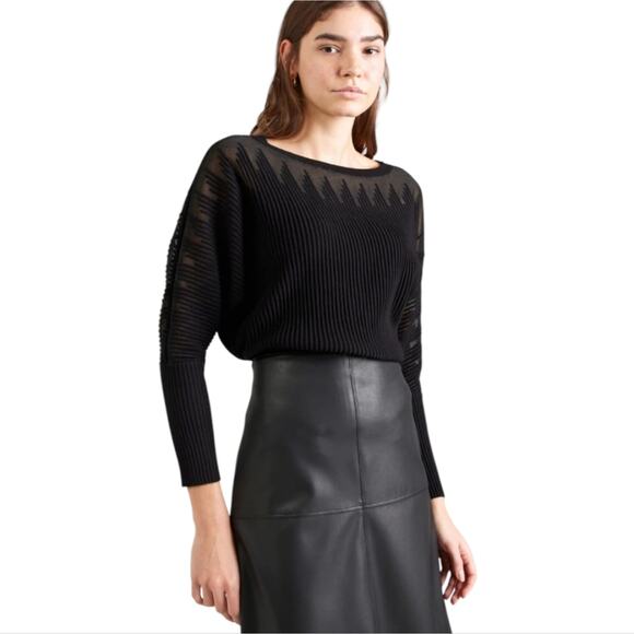 DKNY Black Neutral Monochromatic Sheer Inlay Ribbed Sweater Plus Size 2X New - Picture 5 of 13